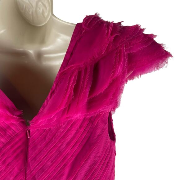 Tadashi Shoji Puff Shoulder Ruffle Cocktail Dress Pink Size 8 - Picture 7 of 9